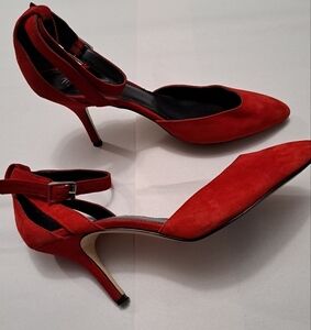 Marc Fisher Red Suede Pointed Ankle Strap Shoe   Size 10M